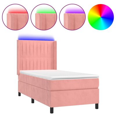 vidaXL Boxspringbett mit Matratze & LED Rosa 100x200 cm Samt