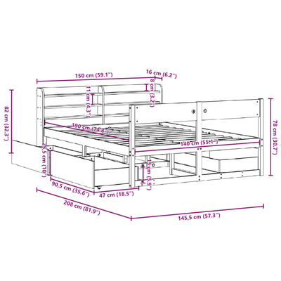 vidaXL Massivholzbett ohne Matratze Wachsbraun 140x190 cm Kiefernholz