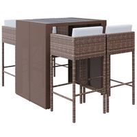 vidaXL 5-tlg. Gartenbar-Set mit Kissen Braun Poly Rattan