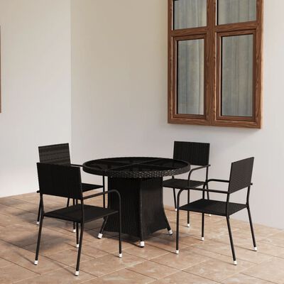 vidaXL 5-tlg. Garten-Essgruppe Poly Rattan Schwarz