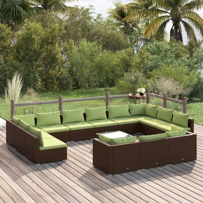 vidaXL 14-tlg. Garten-Lounge-Set mit Kissen Braun Poly Rattan