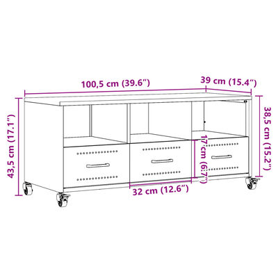 vidaXL TV-Schrank Rosa 100,5x39x43,5 cm Stahl