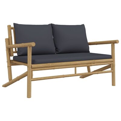 vidaXL 3-tlg. Garten-Lounge-Set mit Dunkelgrauen Kissen Bambus