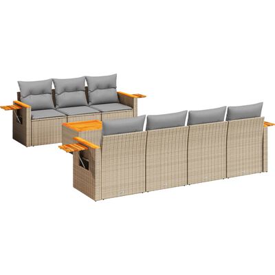 vidaXL 8-tlg. Garten-Sofagarnitur mit Kissen Beige Poly Rattan