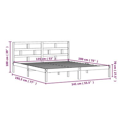 vidaXL Massivholzbett Schwarz 135x190 cm