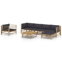 vidaXL 7-tlg. Garten-Lounge-Set mit Dunkelgrauen Kissen Bambus