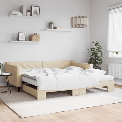 vidaXL Tagesbett Ausziehbar mit Matratzen Creme 100x200 cm Stoff