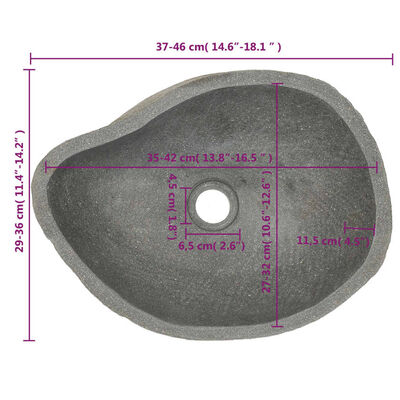 vidaXL Waschbecken Flussstein Oval (37-46)x(29-36) cm