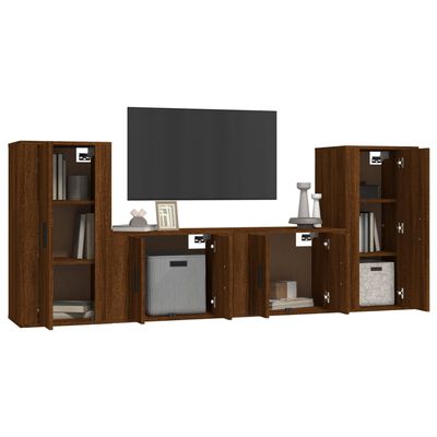 vidaXL 4-tlg. TV-Schrank-Set Braun Eichen-Optik Holzwerkstoff