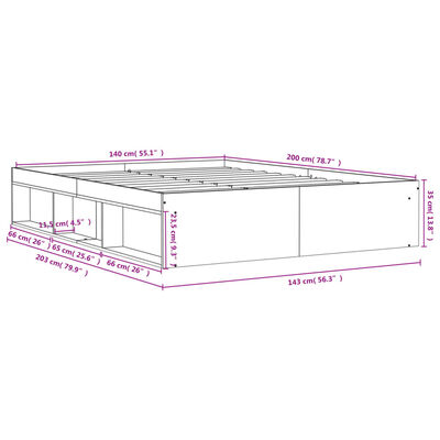 vidaXL Bettgestell Räuchereiche 140x200 cm