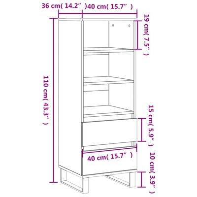 vidaXL Highboard Betongrau 40x36x110 cm Holzwerkstoff