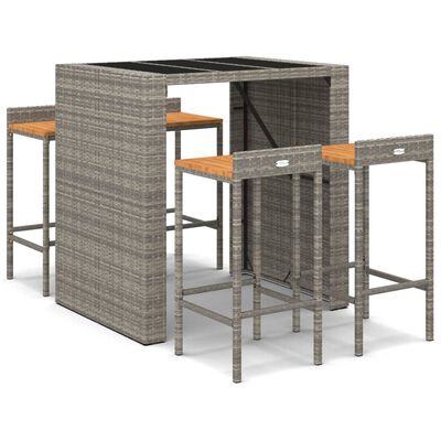 vidaXL 5-tlg. Gartenbar-Set Grau Poly Rattan & Massivholz Akazie