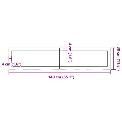 vidaXL Wandregal 140x30x(2-6) cm Massivholz Eiche Unbehandelt