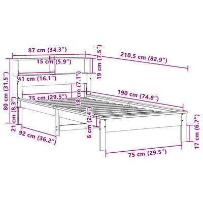 vidaXL Massivholzbett mit Regal ohne Matratze Weiß 75x190 cm Kiefer