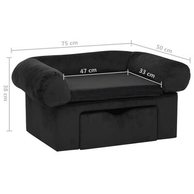 vidaXL Hundesofa mit Schublade Schwarz 75x50x38 cm Plüsch