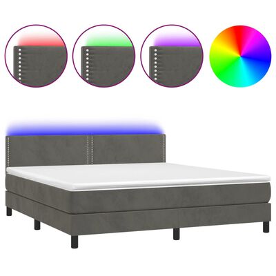 vidaXL Boxspringbett mit Matratze & LED Dunkelgrau 180x200 cm Samt