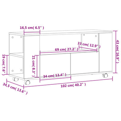 vidaXL TV-Schrank Grau Sonoma 102x34,5x43 cm Holzwerkstoff