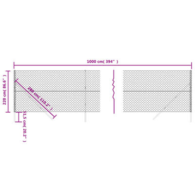 vidaXL Maschendrahtzaun Grün 2,2x10 m