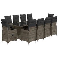 vidaXL 11-tlg. Garten-Bistro-Set mit Kissen Grau Poly Rattan