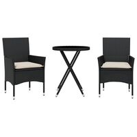 vidaXL 3-tlg. Bistro-Set mit Kissen Schwarz Poly Rattan und Glas