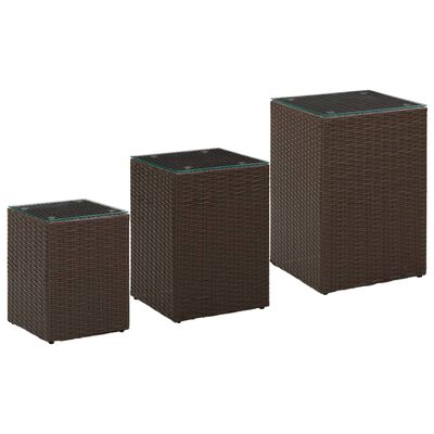 vidaXL Beistelltische 3 Stk. mit Glasplatten Braun Poly Rattan