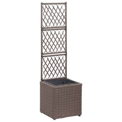 vidaXL Hochbeet mit Rankgitter 1 Topf 30x30x107 cm Poly Rattan Braun