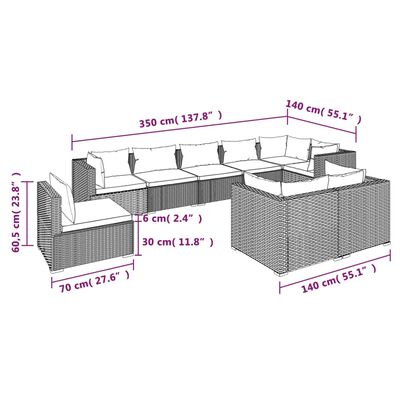 vidaXL 9-tlg. Garten-Lounge-Set mit Kissen Poly Rattan Schwarz