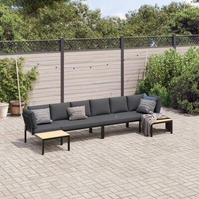 vidaXL 4-tlg. Garten-Sofagarnitur mit Kissen Schwarz Aluminium