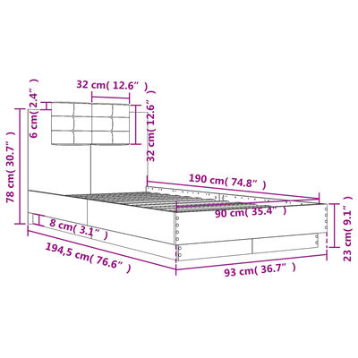 vidaXL Bettgestell mit Kopfteil Braun Eichen-Optik 90x190 cm