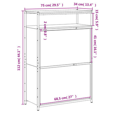 vidaXL Schuhschrank Schwarz 75x34x112 cm Holzwerkstoff