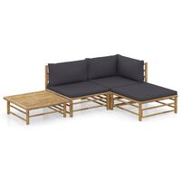 vidaXL 4-tlg. Garten-Lounge-Set mit Dunkelgrauen Kissen Bambus