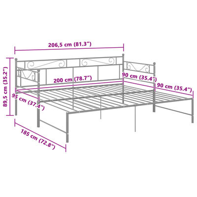 vidaXL Tagesbett Ausziehbar Grau Metall 90x200 cm