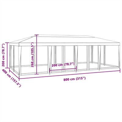 vidaXL Partyzelt mit 12 Mesh-Seitenteilen Weiß 8x4 m HDPE