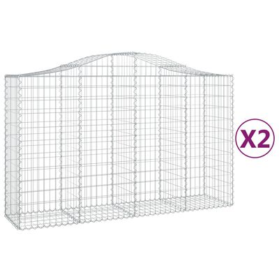 vidaXL Gabionen mit Hochbogen 2 Stk. 200x50x120/140cm Verzinktes Eisen