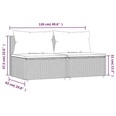 vidaXL Garten-Mittelsofas mit Kissen 2 Stk. Grau Poly Rattan