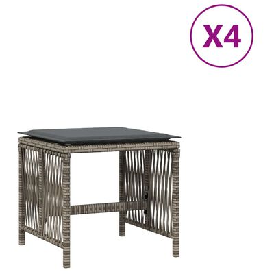 vidaXL Gartenhocker mit Kissen 4 Stk. Grau 41x41x36 cm Poly Rattan