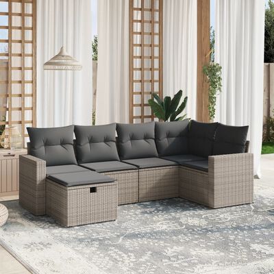 vidaXL 6-tlg. Garten-Sofagarnitur mit Kissen Grau Poly Rattan