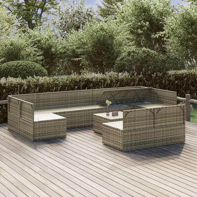 vidaXL 10-tlg. Garten-Lounge-Set mit Kissen Grau Poly Rattan