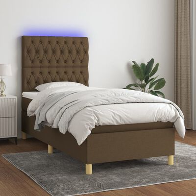 vidaXL Boxspringbett mit Matratze & LED Dunkelbraun 80x200 cm Stoff