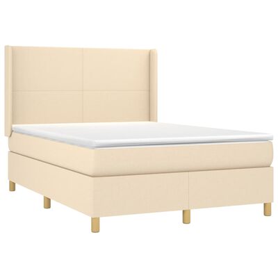 vidaXL Boxspringbett mit Matratze & LED Creme 140x190 cm Stoff