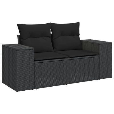 vidaXL 9-tlg. Garten-Sofagarnitur mit Kissen Schwarz Poly Rattan