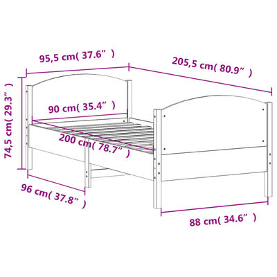 vidaXL Massivholzbett ohne Matratze Weiß 90x200 cm Kiefernholz