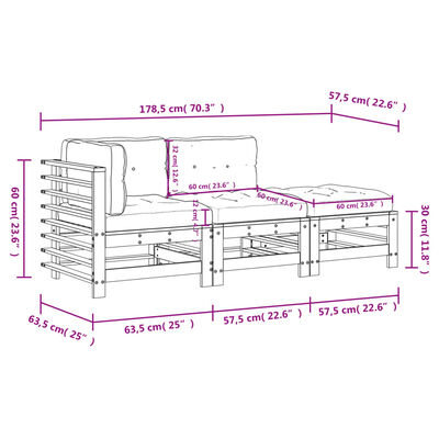 vidaXL 3-tlg. Garten-Lounge-Set mit Kissen Weiß Massivholz