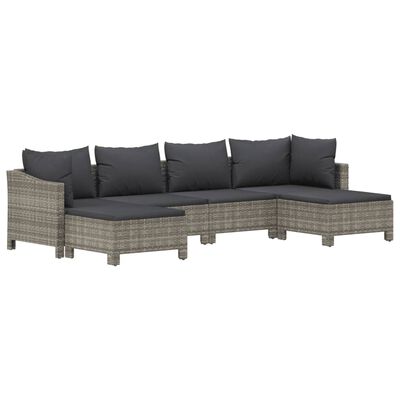 vidaXL 6-tlg. Garten-Lounge-Set mit Kissen Grau Poly Rattan