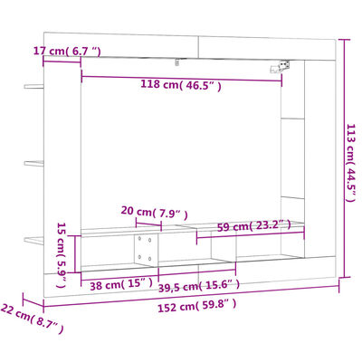 vidaXL TV-Schrank Betongrau 152x22x113 cm Holzwerkstoff