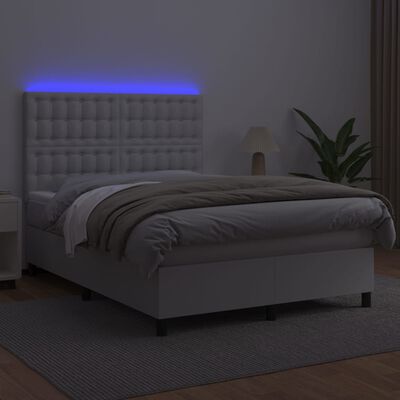 vidaXL Boxspringbett mit Matratze & LED Weiß 140x200 cm Kunstleder