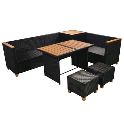 vidaXL 7-tlg. Garten-Lounge-Set mit Auflagen Poly Rattan Schwarz