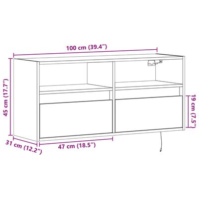 vidaXL TV-Wandschrank LED-Beleuchtung Braun Eichen-Optik 100x31x45 cm