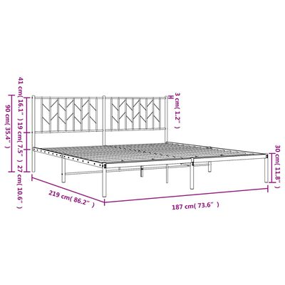 vidaXL Bettgestell mit Kopfteil Metall Schwarz 183x213 cm