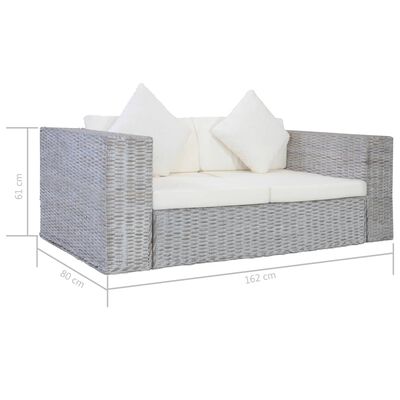 vidaXL 2-Sitzer-Sofa mit Kissen Grau Natürliches Rattan